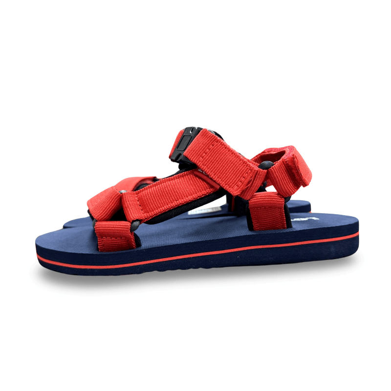 סנדלי קיץ  בצבע אדום עם כחול כהה לבנים