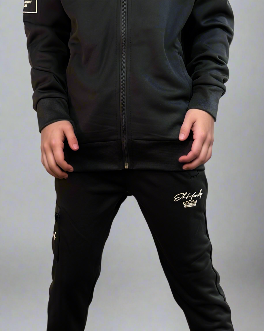 חליפת הד הרדי לבנים עם רוכסן וכיס דגמח חתום- Ed Hardy