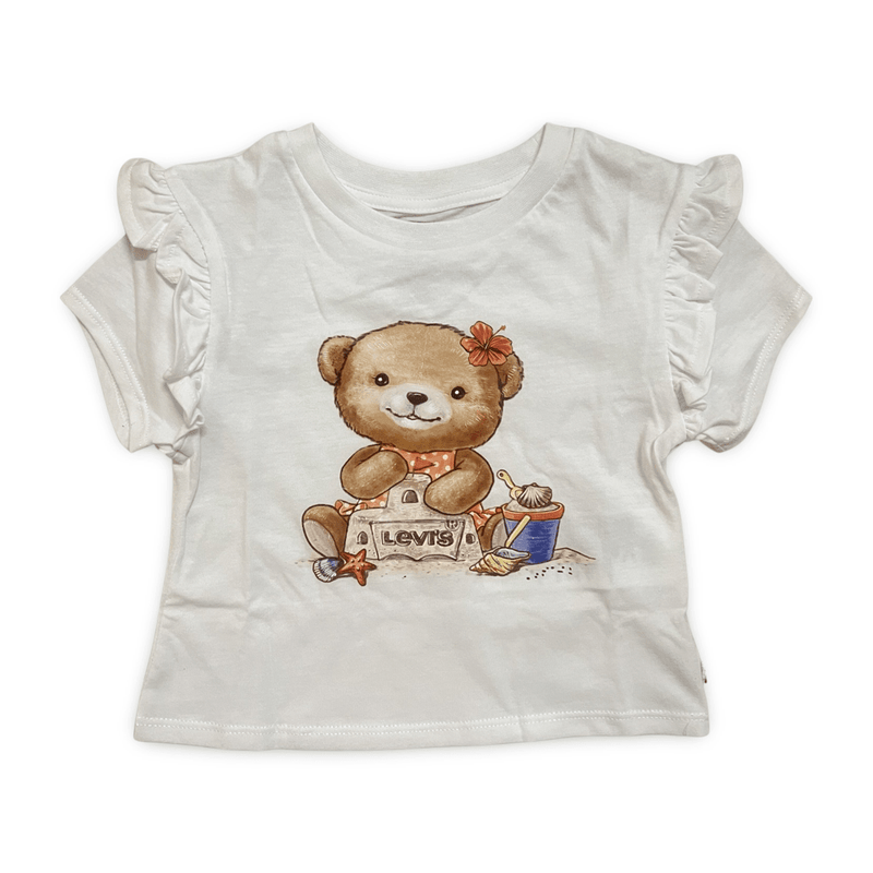 סט 2 חלקים חגיגי עם חולצת דובי ושורט גינס מצויר לבנות