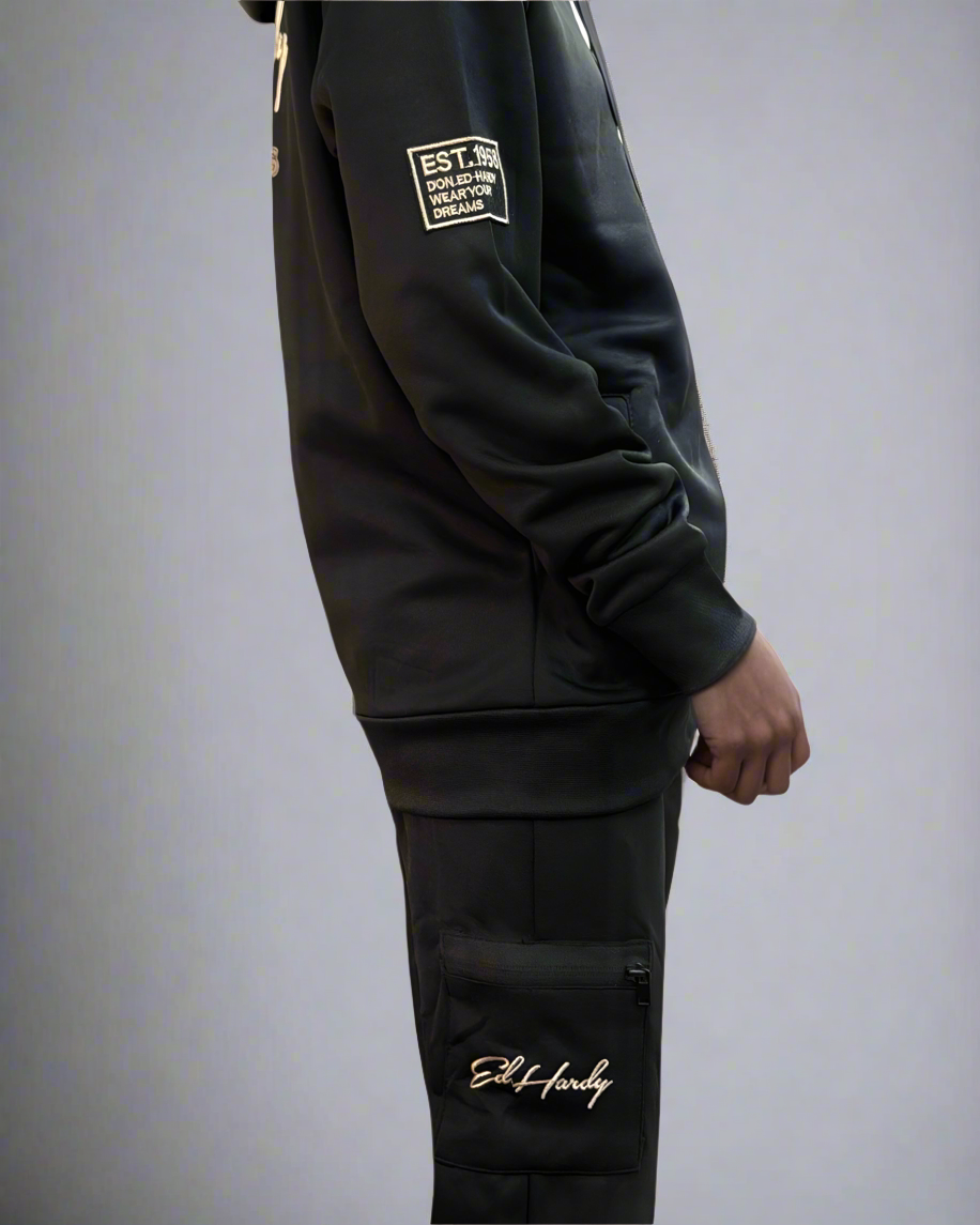 חליפת הד הרדי לבנים עם רוכסן וכיס דגמח חתום- Ed Hardy