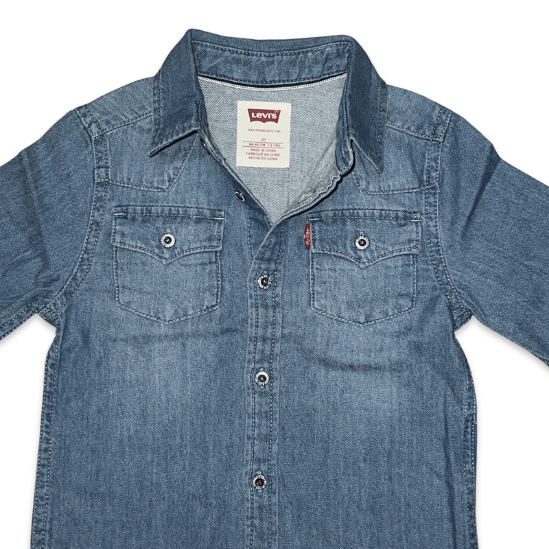 חולצת גינס מכופתרת עם כיסים לבנים-נערים