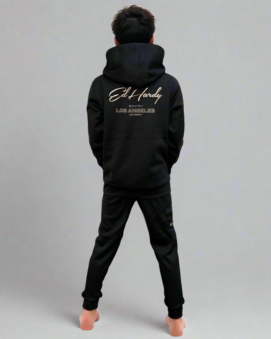 חליפת הד הרדי לבנים עם רוכסן וכיס דגמח חתום- Ed Hardy