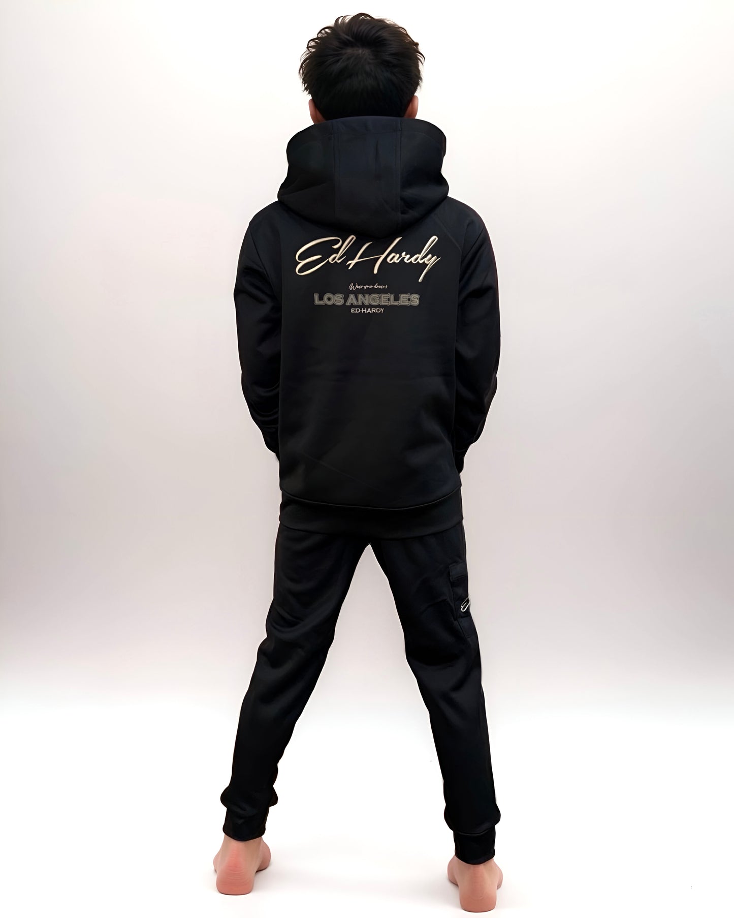 חליפת הד הרדי לבנים עם רוכסן וכיס דגמח חתום- Ed Hardy