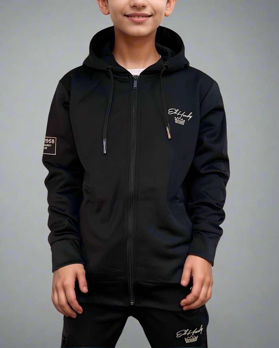 חליפת הד הרדי לבנים עם רוכסן וכיס דגמח חתום- Ed Hardy