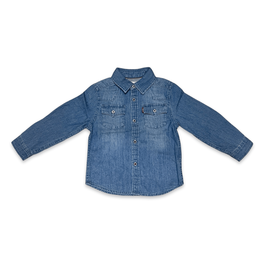 חולצת גינס מכופתרת עם כיסים לבנים-נערים