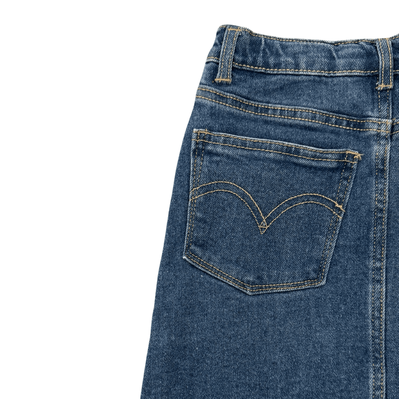 חצאית ג׳ינס ברך לבנות עם תפר חום