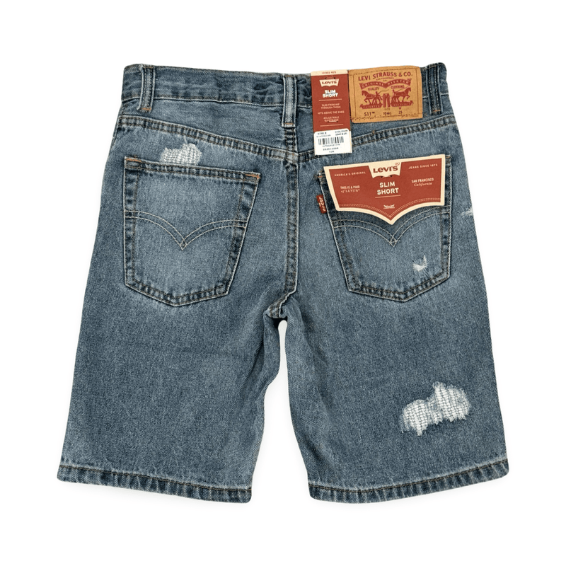 שורט/ ברמודה ג׳ינס קצרה עם קרעים לבנים